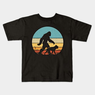 Bigfoot Sasquatch Walking Neapolitan Mastiff Dog Vintage Hiking Dog Kids T-Shirt